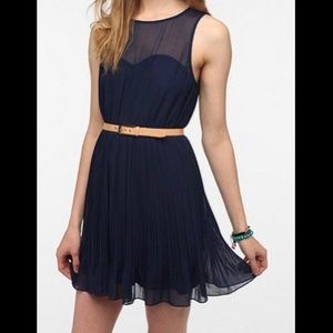 Pins and Needles Chiffon Top Pleated Navy Dress